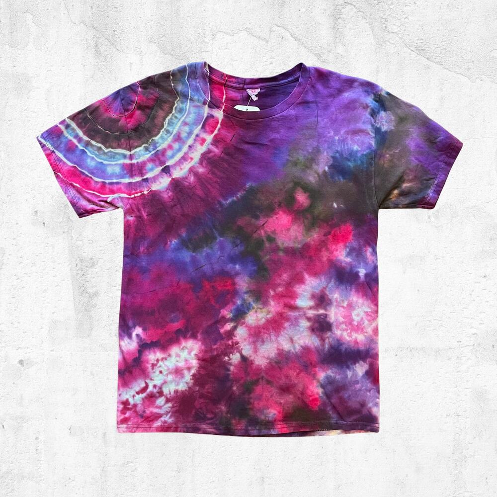 Tie Dyed Unisex T-shirt - Geode Reverse Ice Dye - Pink Purple Size Medium